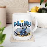 Phillies Double Slide Coffee Mug – 11oz Ceramic Philly Mug with JT and Castellanos Sliding Graphic – Gift for Phillies Fans