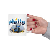 Phillies Double Slide Coffee Mug – 11oz Ceramic Philly Mug with JT and Castellanos Sliding Graphic – Gift for Phillies Fans